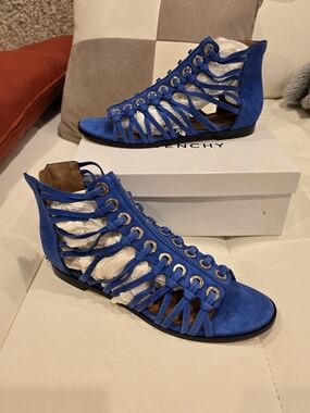 Givenchy Blue Suede Gladiator Flat Sandals 40.5 NWB